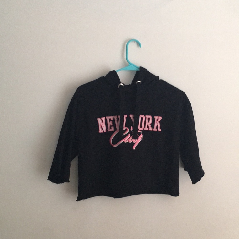cropped pink and black hoodie